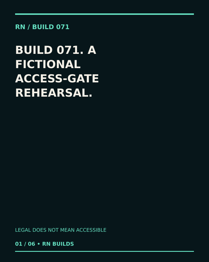 Build 071, Fictional Medical-Cannabis Access Gates: creator-owned typographic cover.